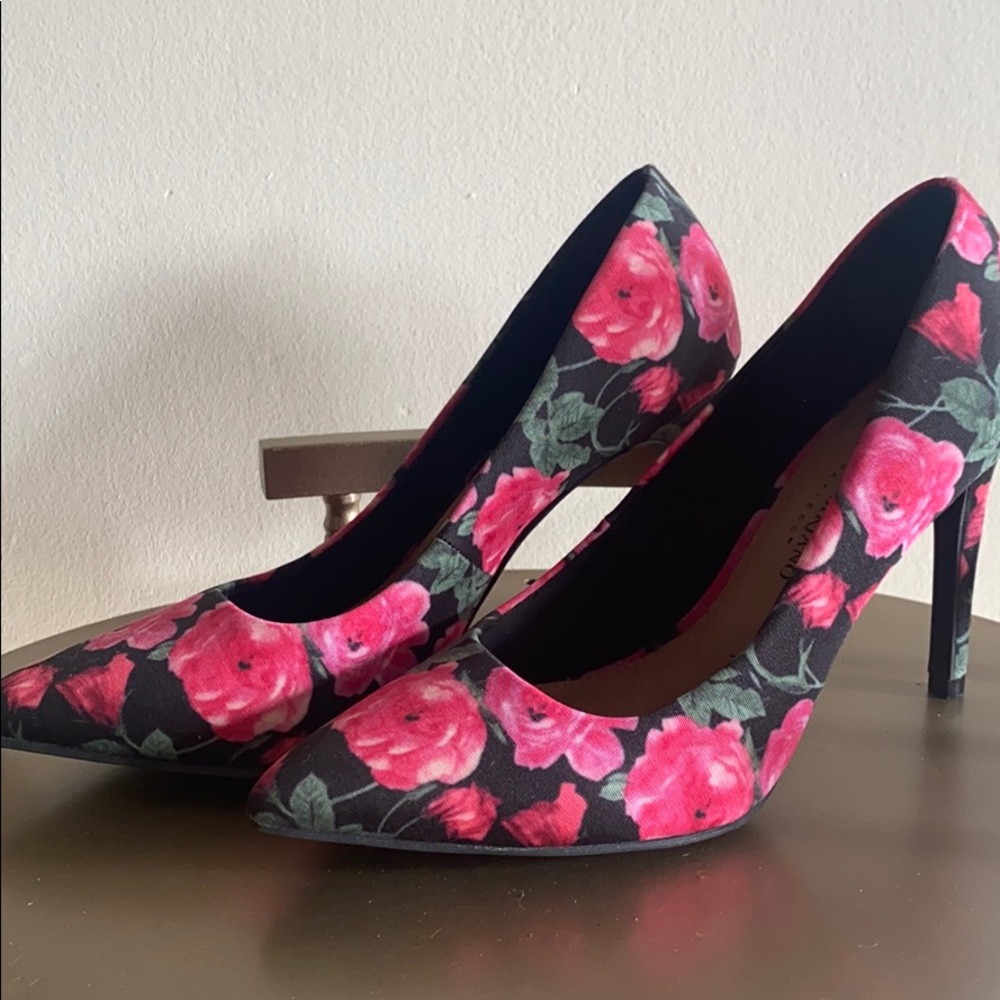 Pink and Black Floral Heels